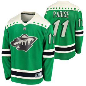 Herren Minnesota Wild Eishockey Trikot Zach Parise #11 2021 St Patricks Day Grün Breakaway